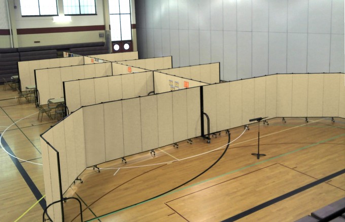 Room Dividers provide lots of extra school classrooms in a Gymnasium