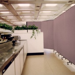 A Screenflex Room Divider shields dinners from the food prep area