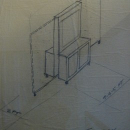 Sketch of a roll away Sunday School Divider cabinet on a napkin
