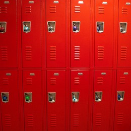 A row of red lockers