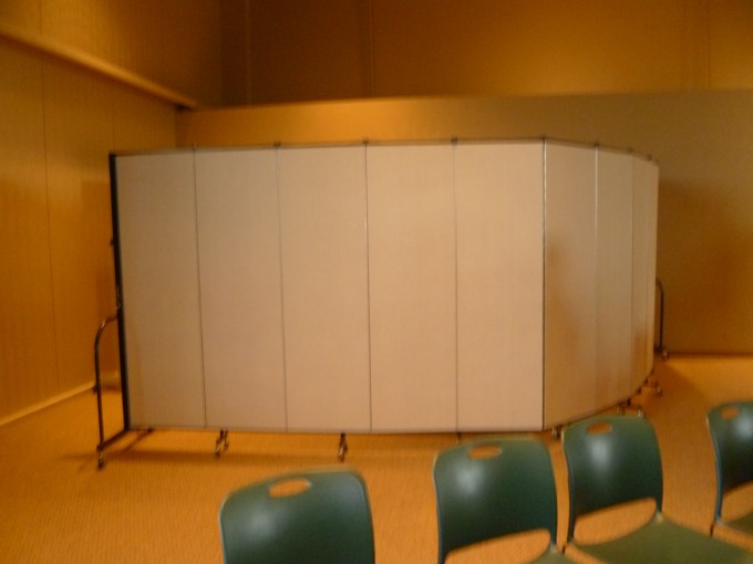 A Screenflex partition used to create a mobile Sunday school classroom