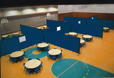 Room Dividers create 8 u shaped rooms in a gym