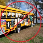 student artwork displayed on a school bus