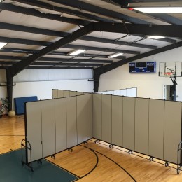 gym with classroom room dividers