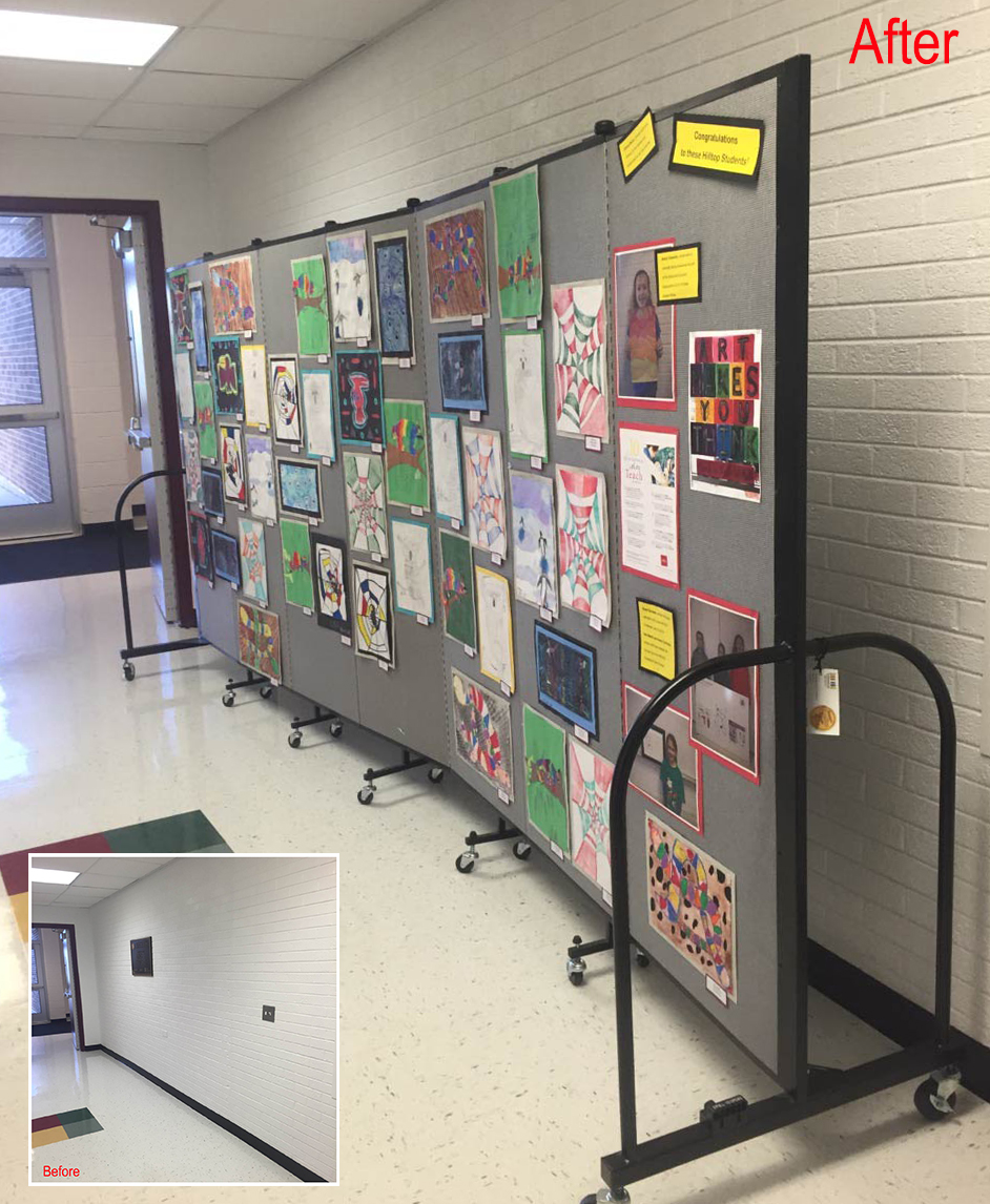 Art display panels for school in a hallway