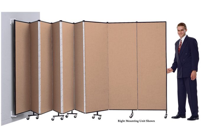 A Man Opens a Right Mounting Wallmount Screenflex Room Divider